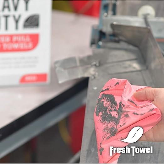 Fresh Towel Heavy Duty Center Pull Shop Towel Rags for Cleaning- (1 Box of 160 Sheets) Disposable Cleaning Towels - 9 x 12 inches - FT800 (Red)