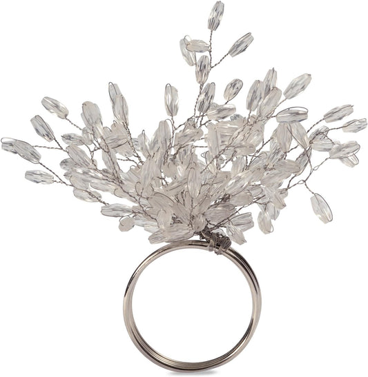 DII Christmas Thanksgiving Holiday Tabletop Décor Collection Decorative Napkin Ring Holder Set, 4" Diameter, Silver Beaded Starburst, 6 Piece