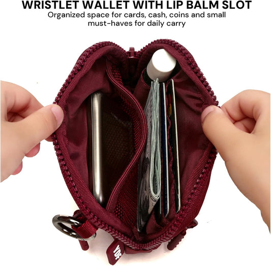 YDF Keychain Wallet for Women Mini Zip Card Holder with ID Window Coin Purse Detachable Wristlet Small Wallets Burgundy