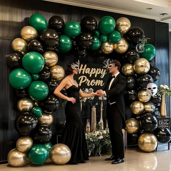 Black Green Gold Balloon Garland Double Stuffed Forest Dark Green Balloons Black Gold Balloon Arch Kit for Wedding Birthday Jungle Baby Shower Graduation Prom Camo Army Party Decorations