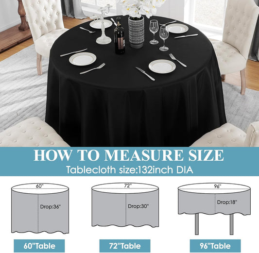 VidaFete Round Tablecloth 132inch 10pack Polyester Table Cloth, Stain Wrinkle Resistant Polyester Dining Table Cover for Kitchen Dinning Party Wedding Rectangular Tabletop Buffet Decoration(Black)