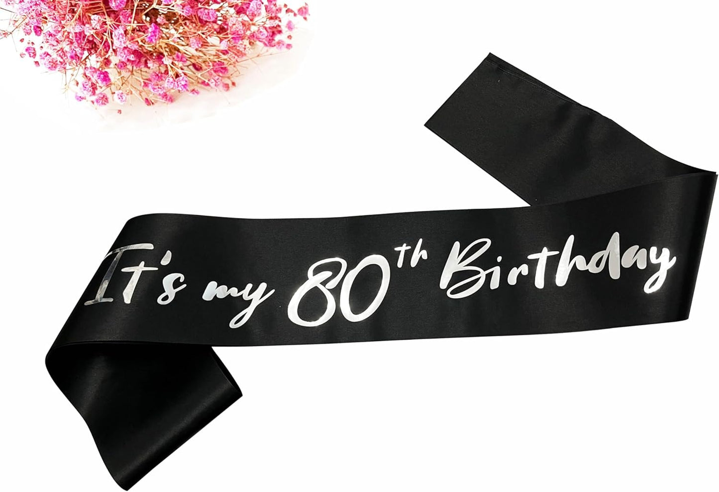 80th Birthday Sash, It's My 80th Birthday Sash Black Silver, 80 Birthday Decorations Gifts for Women Men Happy 80th Birthday Party Favor Supplies