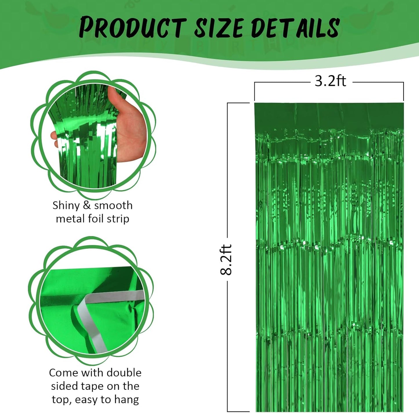 Accevo Green Party Streamers 3.2ft x 8.2ft 3Pack Christmas Streamers Party Decorations Fringe Curtain Streamers for St Patricks Day Backdrop Decorations Hawaiian Jungle Summer Safari Decorations