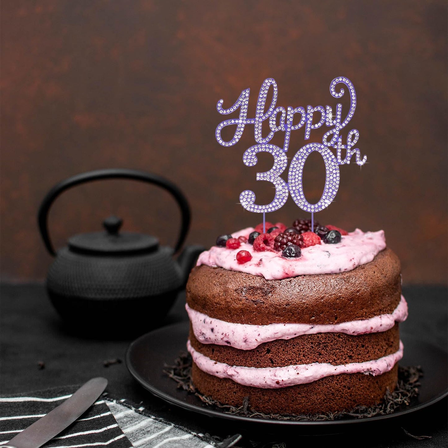 Happy 30th Birthday Purple Rhinestone Cake Topper - 30th Birthday/Anniversary,Cheers to Thirty Years Old Bday Party Metal Sparkly Centerpieces Decorations.