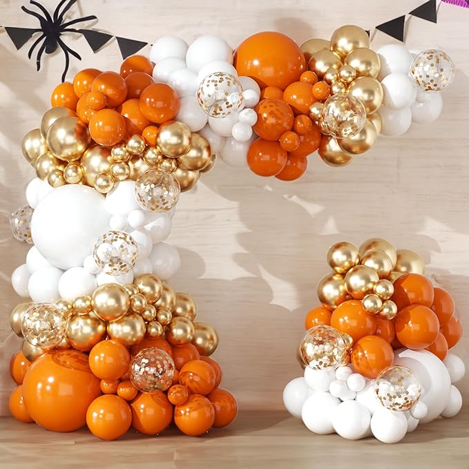 Orange and Gold Confetti Balloon Garland Arch Kit 164pcs Orange Chrome Gold White Balloons for Birthday Thanksgiving Wedding Decoration Baby Shower Decorations Birthday Party Decorations