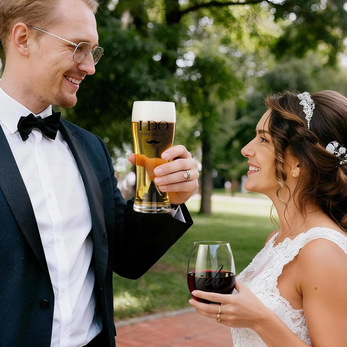 AW BRIDAL Engagement Gifts for Couples 2025, Mr Mrs Wine Glasses and Beer Mug Set, Newlywed Gift for the Couple, Bride and Groom Glasses for Wedding Bridal Shower, Bride to Be Gifts with Wine Stopper