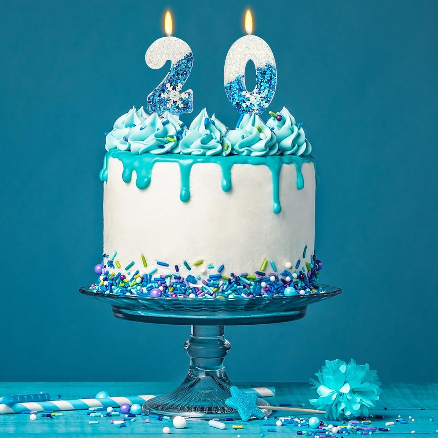 Snow Themed Birthday Candles, Birthday Candle for Party Supplies, Winter Birthday Party Supplies, 2.76 inch Number 20 Candle Cake Topper Decoration (Number 20)
