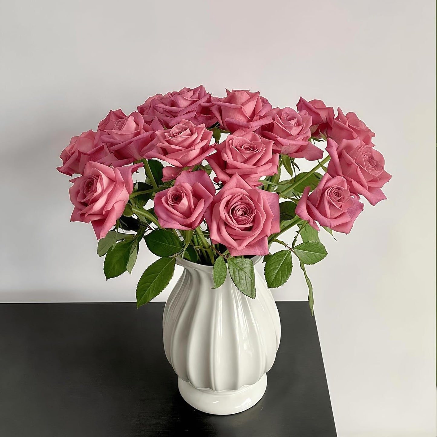 White Vase, Modern Ceramic Flower Vase for Home Décor, Wavy Edge Ribbed Design Pedestal Vases, Minimalism Flared Vases for Living Room Table Centerpieces (7.5" H x 4.5" W)