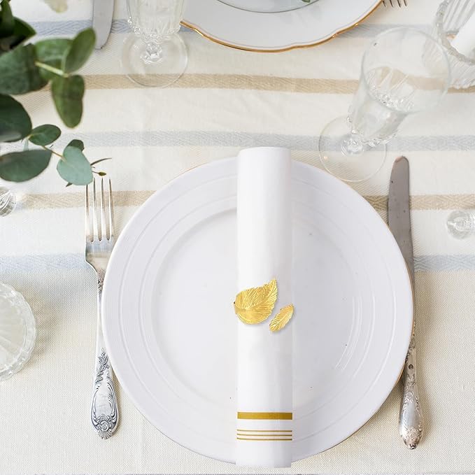 50 Disposable Paper Hand Towels for Bathroom, Linen Feel Guest Towels, Soft and Absorbent Paper Towels Napkins Bulk for Home Dinner Kitchen Wedding, 12" x 17"(Gold Trim Lined)