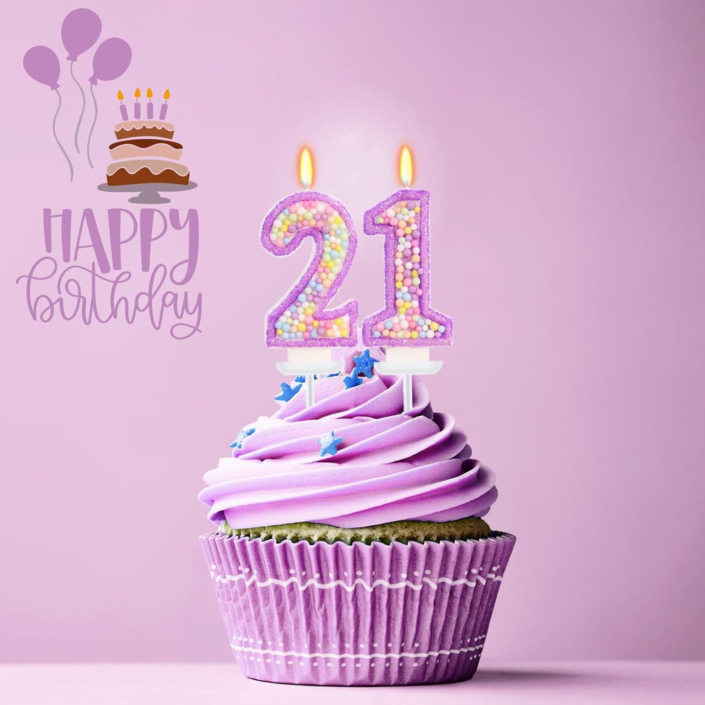 Purple Birthday Candles - Number 21 Candle, Colorful Macaron Candles, 21 Birthday Decorations for Girls, Purple Cake Decorations, Theme Party Supplies