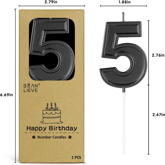 BEAN LIEVE Black Birthday Candles Number 5, Black Number Candles, Cake Number Candles for Birthday Parties and Wedding Anniversary Celebrations