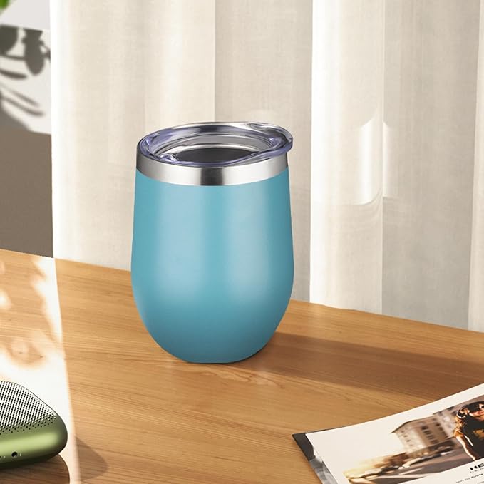 12oz Stemless Wine Tumbler with Lid Double Wall Insulated Wine Cup Stainless Steel Glasses Tumbler with Straw Insulated cocktail Tumbler Coffee Mug for Hot and Cold Beverages (Multicolor-5,4Pack)