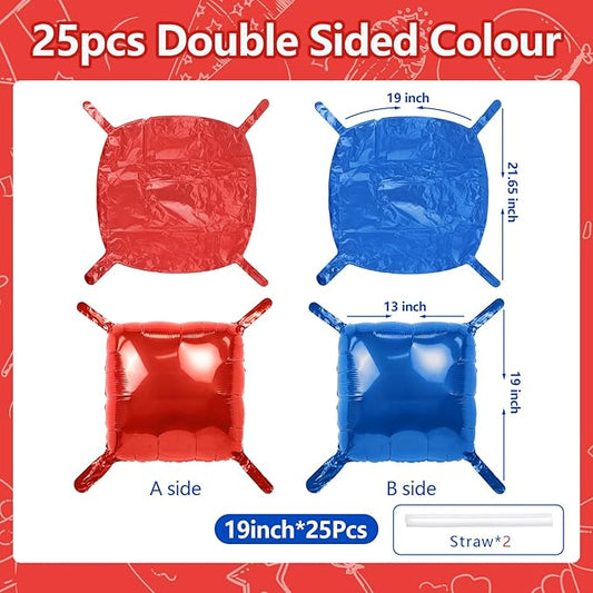 NISOCY 25PCS Red Blue Square Foil Balloons Wall Backdrop Double Sided Red Deep Blue Balloons Arch Kit for Birthday Graduation 4th of July Independence Baby Shower Wedding Party Decorations