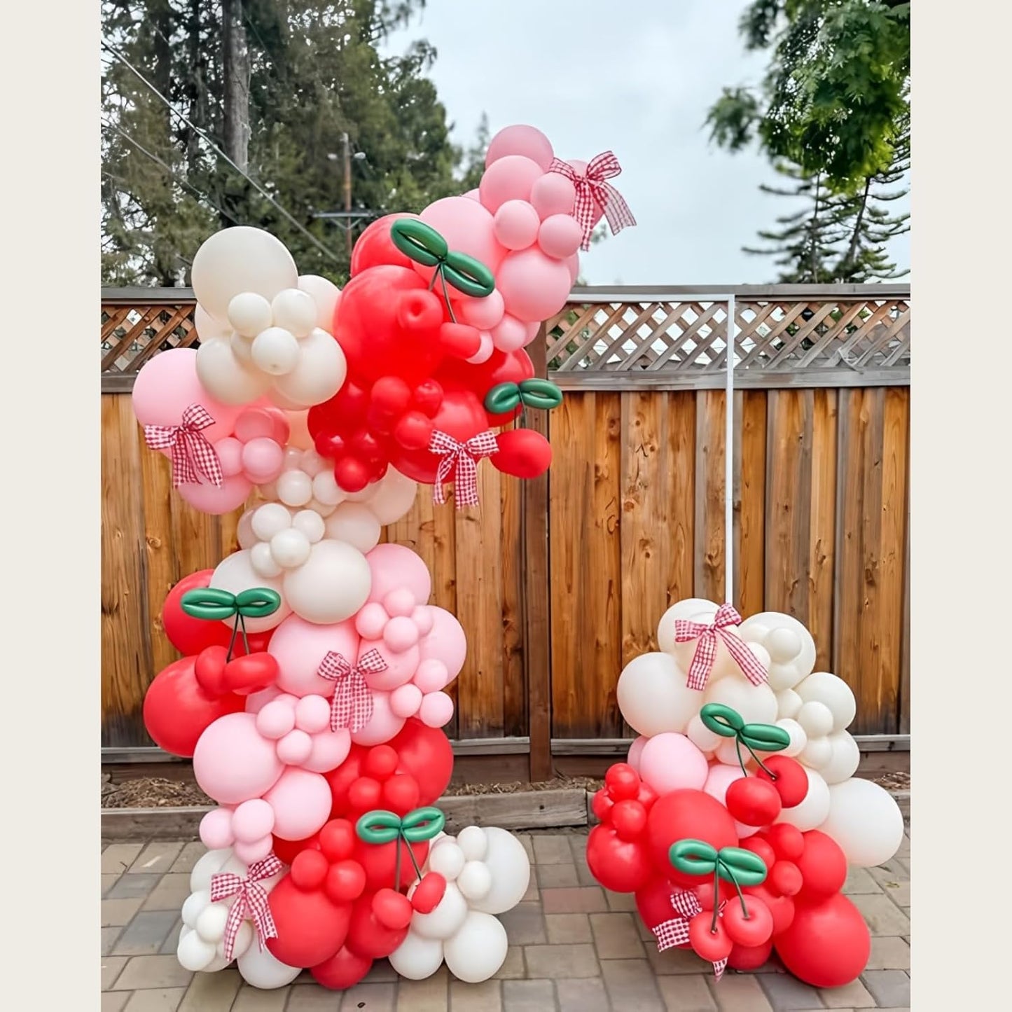 Cherry Balloons Arch Red and Pink Balloons Garland for Girls Birthday Berry Sweet Decorations Summer Fruit Party Coquette Bow Light Pink Red White Clear Latex Balloon Bachelorette Baby Bridal Shower