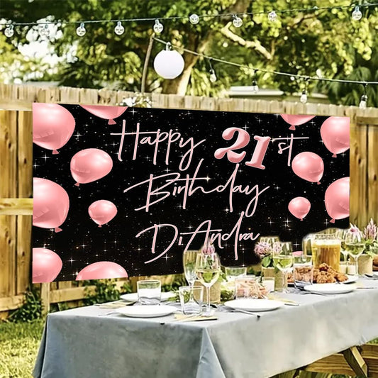Generic Personalized Happy Birthday Banner, Customized With Name, Indoor And Outdoor Use, 12x24 inches, Color 2