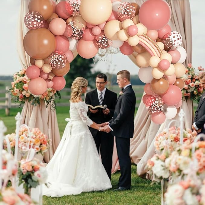 Amandir 154 Pcs Boho Balloon Arch Garland Kit, Retro Dusty Rose Pink Blush Brown Nude Balloons for Boho Theme Birthday Baby Shower Wedding Party Decorations Supplies
