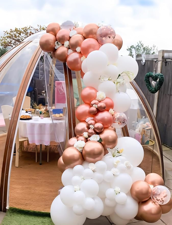 Rose Gold Balloon Garland Arch Kit, 134 Pcs Mothers Day Balloon Arch Kit, Multi-Size Metallic Rose Gold White Confetti Balloons for Mothers Day Decor, Bridal Shower, Wedding, Retirement, Baby Shower