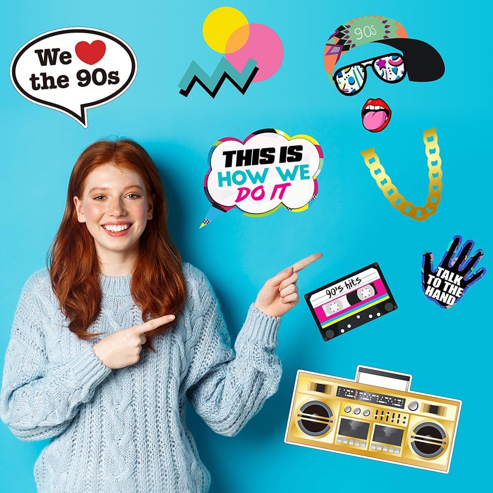 90s Photo Booth Props 39 Pcs – Hip Hop Party Decorations for 1990s Themed Birthday