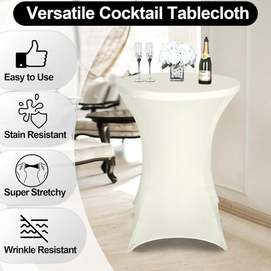 FestiCorp Spandex Cream Table Cover, Cocktail Fitted Tablecloths, Round Highboy Stretch Table Covers Cloths for Party, Bar, Wedding, Birthday, Banquet, 30"-32" Diameter x 40"-43" Height