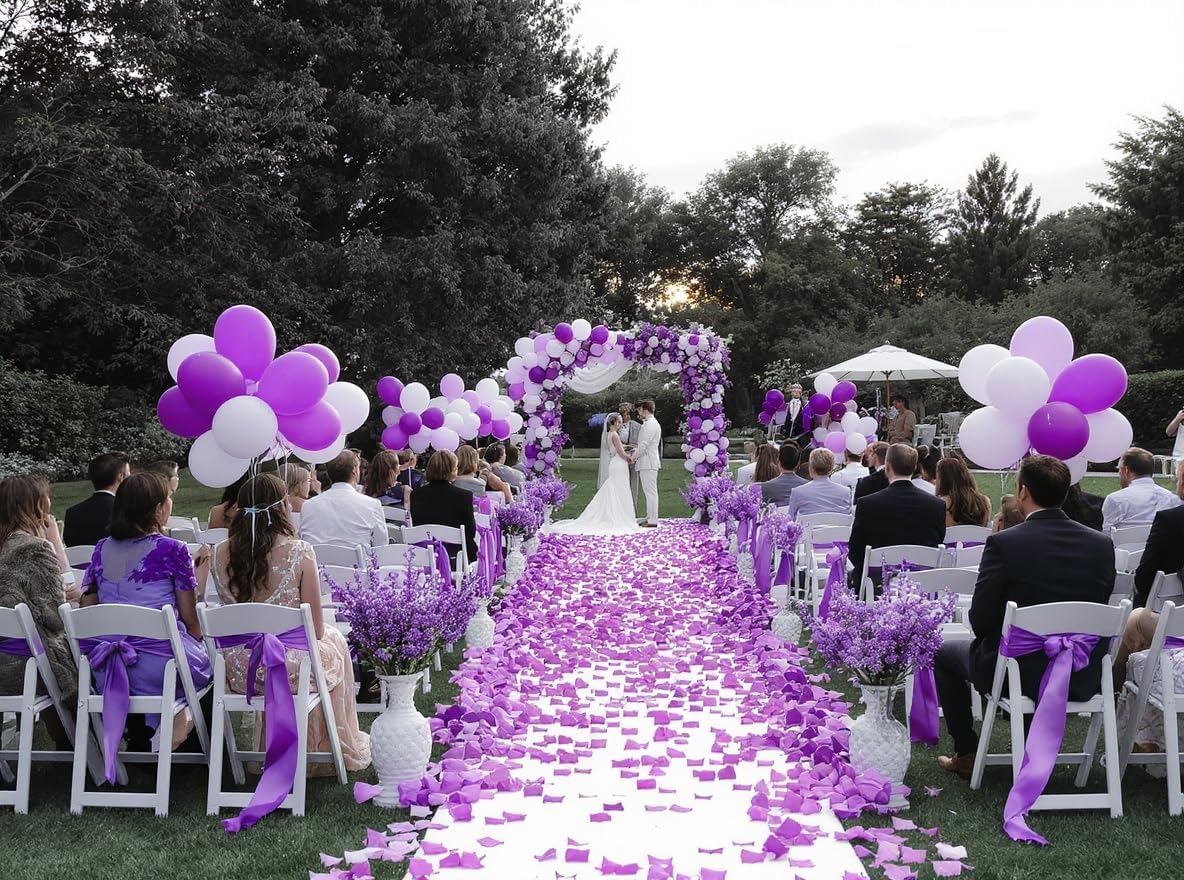 50 Pack 12 Inch White and Purple Latex Balloons (25 + 25), Princess Party Decorations, Quinceañera & Bridal Shower Balloon Arch Kit, Baptism/Christening Décor, Photo Backdrop, Party Supplies