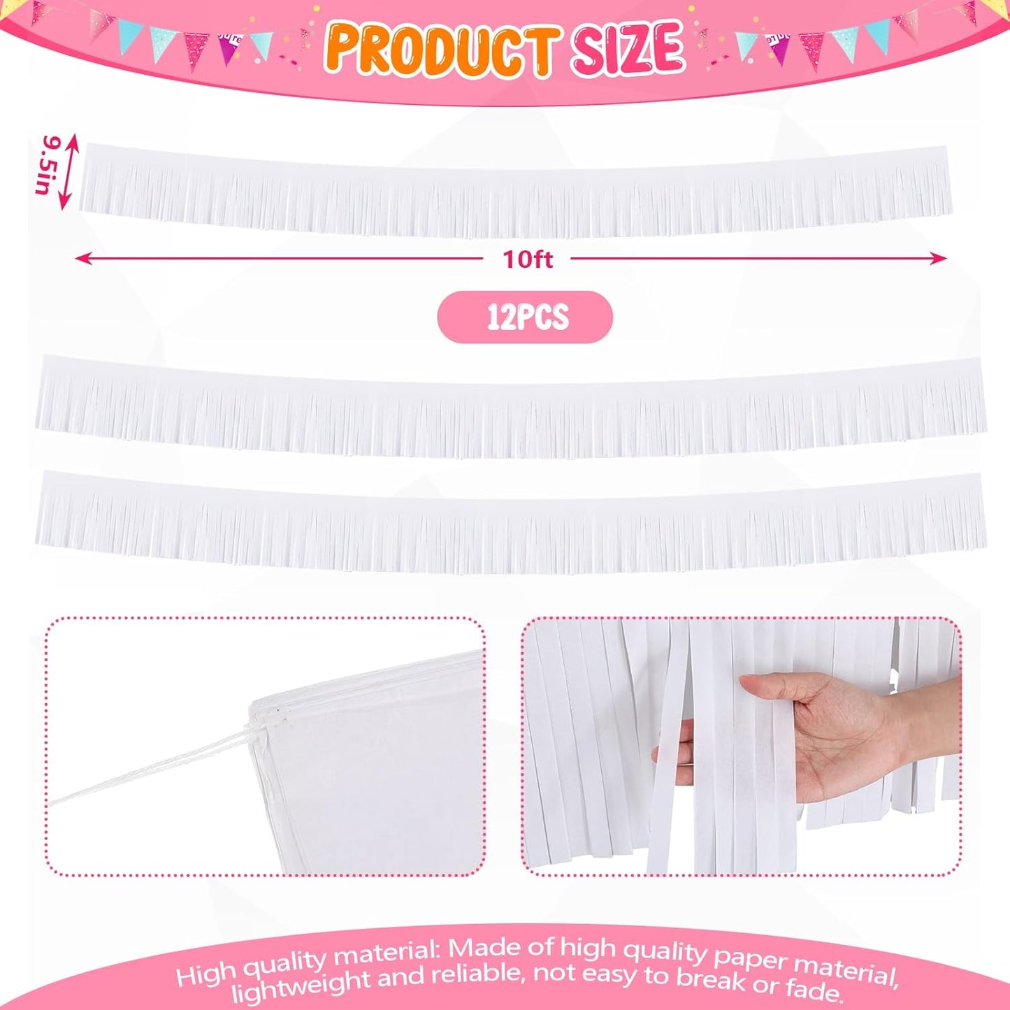 Taiyin 12 Pack 120 Feet White Fringe Garland Tissue Paper Fringe Tassel Party Garland Wall Hanging Banner Backdrop Streamers for Wedding Birthday Autumn Thanksgiving