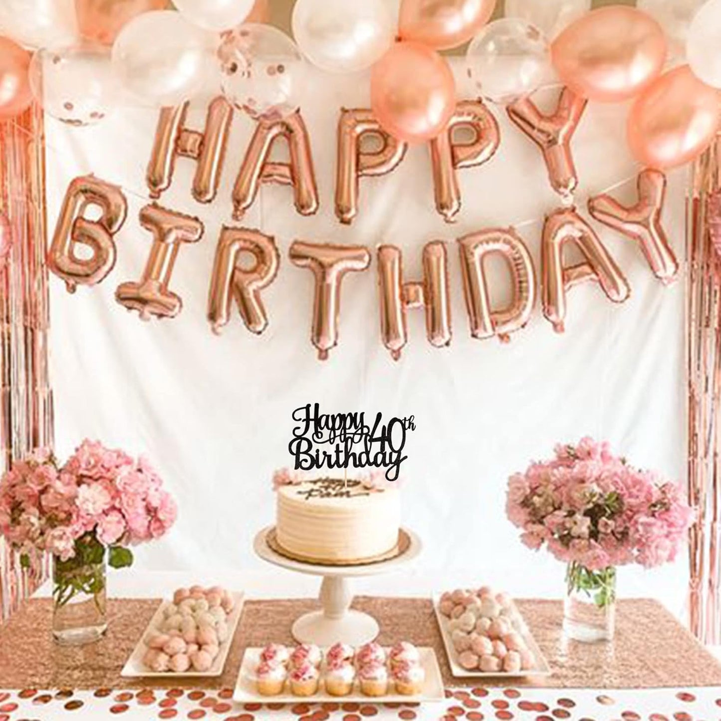 1 PCS Happy 40th Birthday Cake Topper Glitter Cheers to 40 Years Birthday Cake Pick 40 Fabulous Cake Decoration for Happy 40th Birthday Anniversary Party Decorations Supplies Black