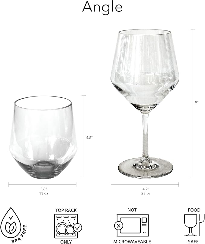 by TarHong Angle Acrylic Goblet, Set of 6, Clear, 23 oz.