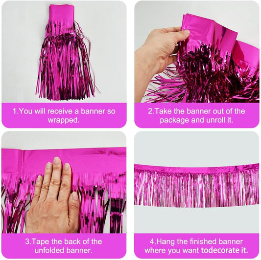 BEISHIDA 3 Packs Metallic Foil Fringe Garland Rose Red Wall Hanging Tinsel Fringe Banners for Car Floats Bridal Shower Wedding Birthday Easter Graduation Holiday Party Decoration(30 Feet)