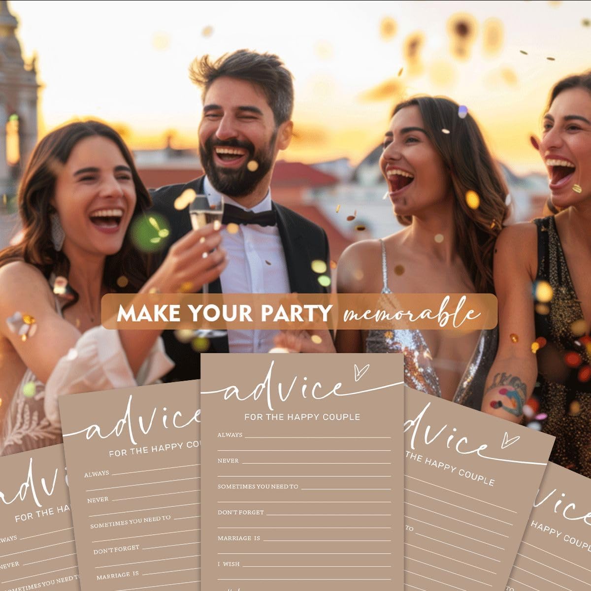 Bridal Shower Games Cards & Advice for the Happy Couple - 25 Guest Engagement Party Wedding Games - Minimalist Brown Wedding Party Supplies - D10