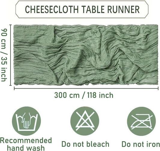 Sage Green Cheesecloth Table Runner 12 Pack – 35 x 120 Inch Gauze Fabric Boho Table Runners for Wedding Arch, Rustic Bridal Shower, Baby Shower, Party Decorations, Farmhouse Home Decor