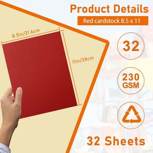 32 Sheets Red Cardstock 8.5 x 11 Anniversary Card, 80lb Heavyweight Dark Red Card Stock for DIY Cards Making, Wedding Invitations, Thank You Cards, Birthday Decorations