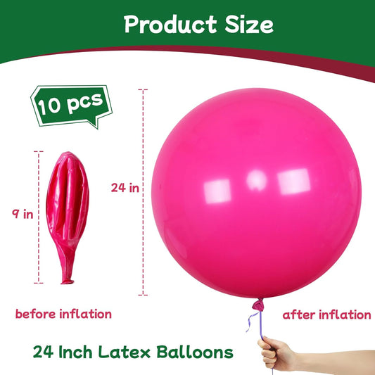 AZOWA 24 Inch Hot Pink Balloon 10 Large Latex Balloons for Party Wedding Birthday Baby Shower Decoration (Hot Pink, 10 Pcs)