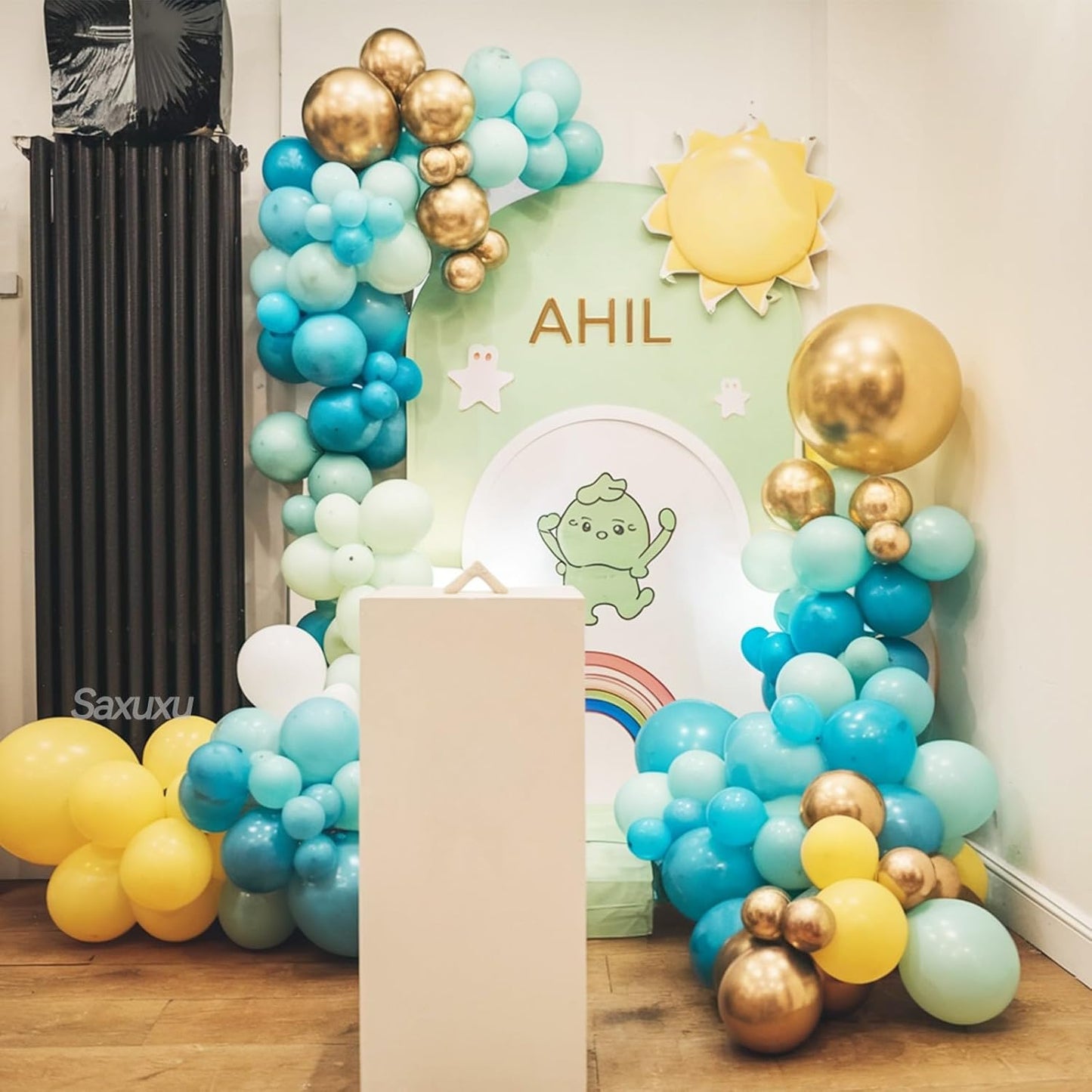 Teal Balloons Arch Kit, Teal Green Balloon Garland Arch Kit, Macaron Teal Blue Retro White Metallic Gold Balloons For Birthday Baby Shower Back To School Theme Party Wedding Decorations Supplies