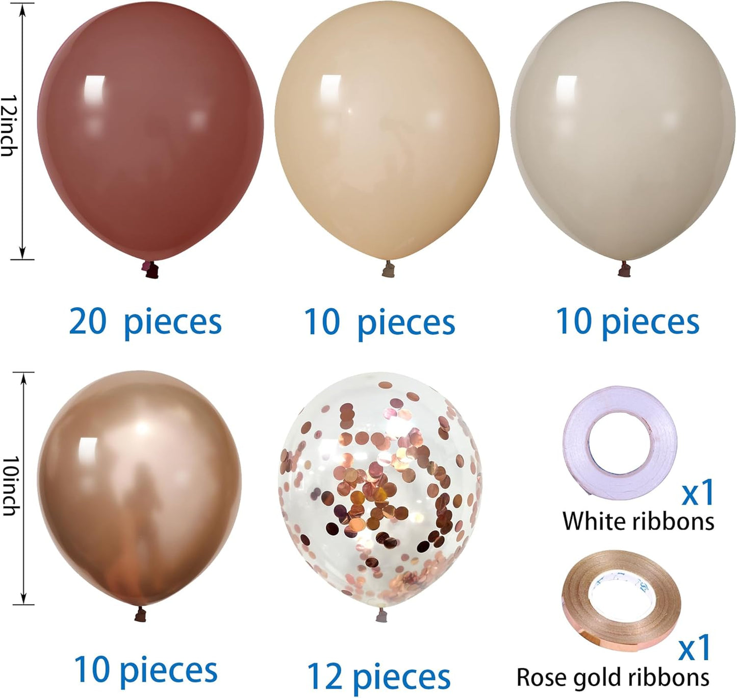 62Pcs 12Inch Vintage Pink Champagne Sand Nude Rose Gold Balloons Arch Kit, Pink and Rosegold Confetti Party Balloons with Ribbons for Birthday, Wedding, Baby Shower, Graduation Decorations