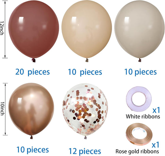 62Pcs 12Inch Vintage Pink Champagne Sand Nude Rose Gold Balloons Arch Kit, Pink and Rosegold Confetti Party Balloons with Ribbons for Birthday, Wedding, Baby Shower, Graduation Decorations