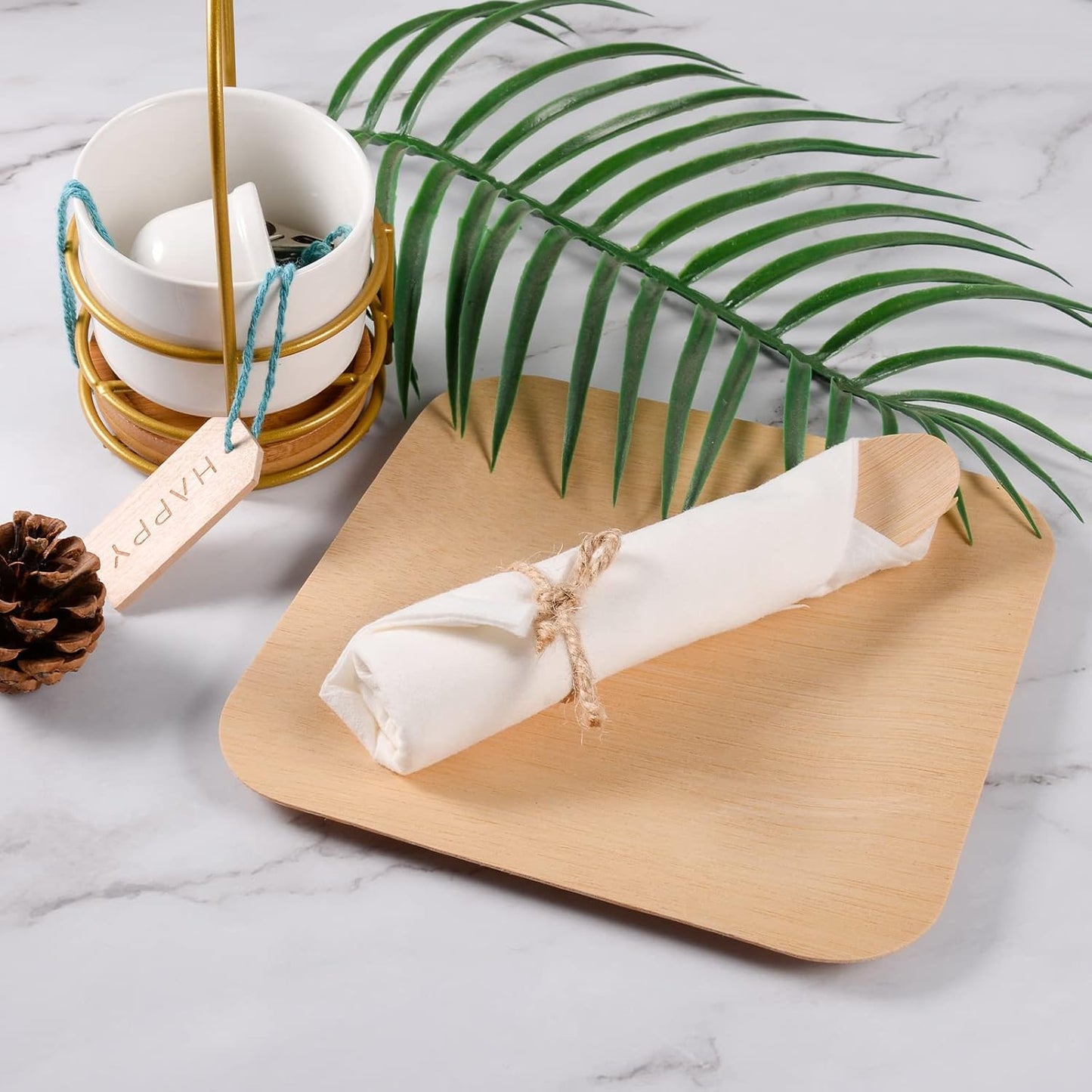 Pre Rolled Napkin and Bamboo Cutlery Set - 30Pack Bamboo Utensils/Cutlery Set(30 Forks, 30 Knives, 30 Spoons, 30 Napkins), Biodegradable Wrapped Cutlery for Party, Wedding, Events
