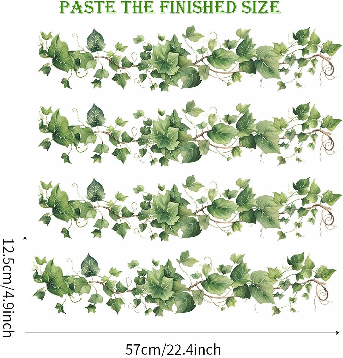 4 Pcs Green Leafy Vine Wall Stickers, sacinora Green Natural Plants DIY Wall Decals Removable Vinyl Peel and Stick for Living Room Bedroom Classroom Kitchen Art Decorations