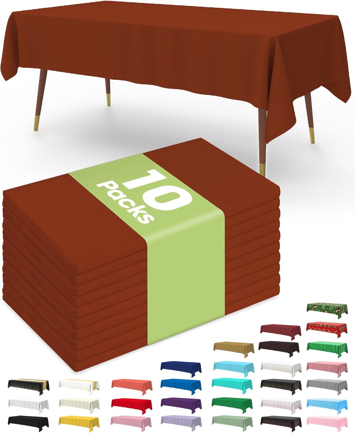 Pureegg Plastic Table Cloth Disposable 10 Pack, 54 x 108 Inch Table Cloths, Party, Thanksgiving Decorations, Harvest, Fall Tablecloths, Rectangle, Plastic Cover, Leakproof & Sturdy, Terracotta