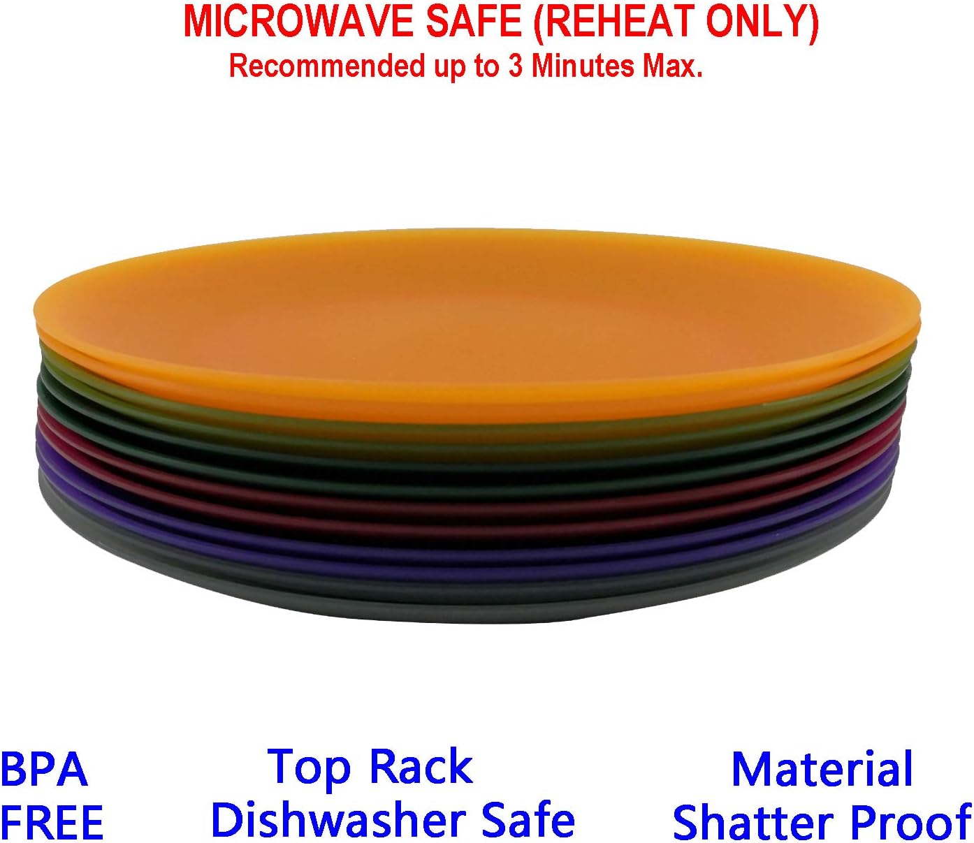 AOYITE Everyday Plastic Plates Reusable - Unbreakable 10 inch Dinner Plates set of 12 - BPA Free Dishwasher Safe & Microwave Kids Colorful Plate for Kitchen Party Camping Outdoor