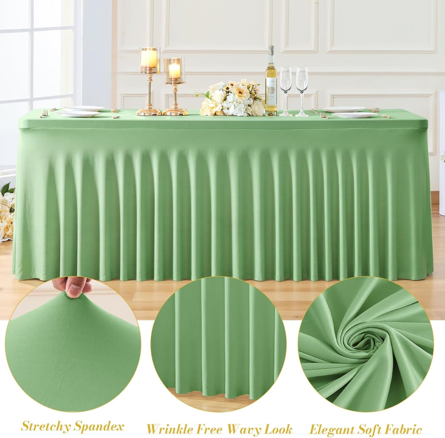Besutolife 6 Pack Sage Green Spandex Tablecloth for 6ft Rectangle Tables Fitted Table Cloth Stretch Table Covers Skirt 6ft Rectangular Tablecloths for Banquet Parties Wedding Decorations