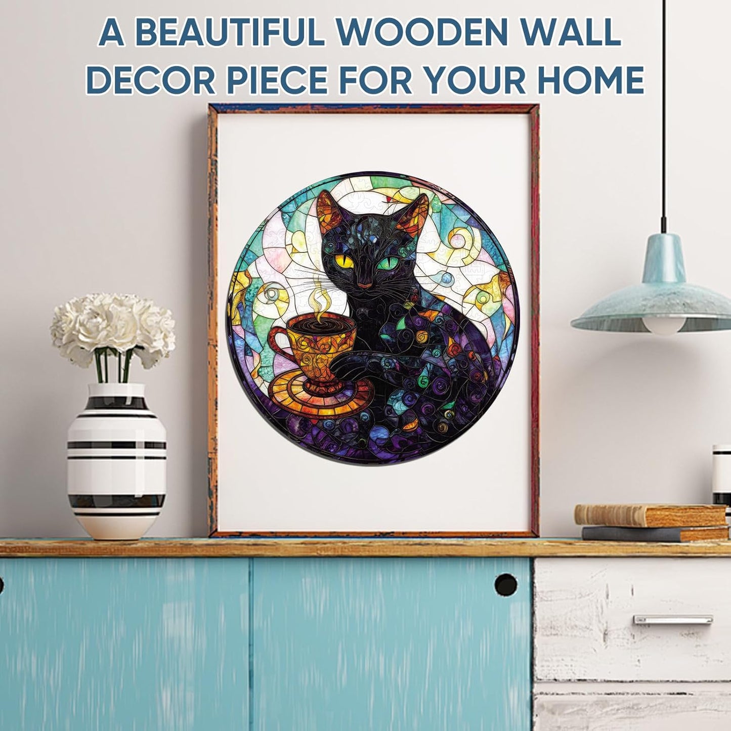 Reouinty Wooden Puzzles for Adults 500 Pieces, Halloween Black Cat Jigsaw Puzzles, Unique Animal Shape Wood Cut Puzzles Best Gift for Adults Family Game 16.5 x 16.5 in