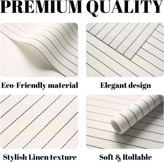 Placemats Set of 12 Vinyl/Plastic Woven Place Mats for Kitchen Table Indoor/Outdoor Washable Placemat Wipeable Dining Table Mats (White Stripes,12)