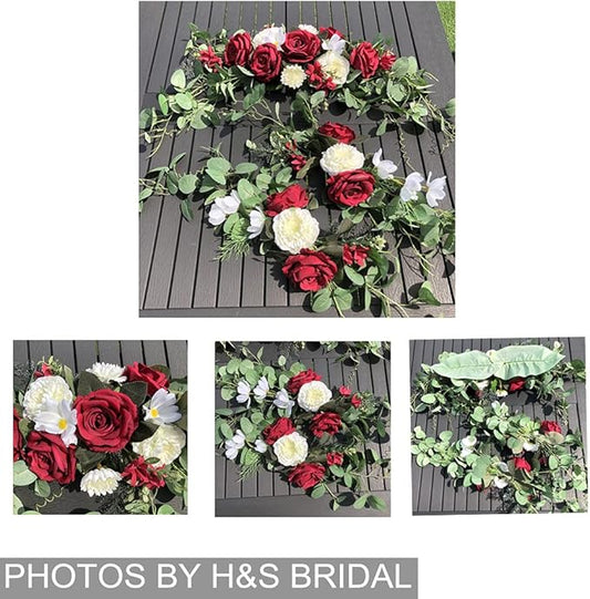 Wedding Arch Flowers,3Pcs Set White Rose Decorative Floral Swags, Artificial Greenery Eucalyptus Leaves Flower For Sheer Drapes, Wedding Chair, Arbor, Wedding Ceremony and Reception Arrangement