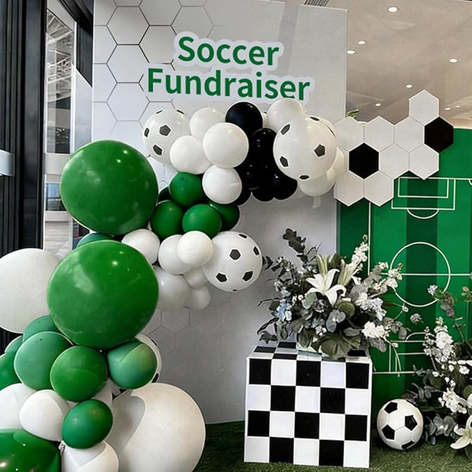 Black Green White Balloon Garland Arch Kit, 167Pcs Latex Balloons Different Sizes for Soccer Ball Theme Birthday Futbol Baby Shower Football Graduation Wedding Party Decorations