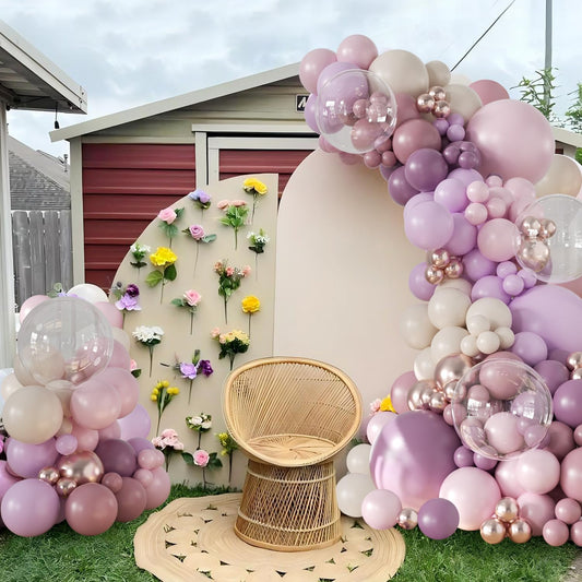 Purple Balloon Arch Kit 132Pcs purple and Pink Balloon Garland Arch Kit with Dusty Purple Light Pink Gold Pink White Clear Balloons for Birthday Baby Shower Bridal Shower Wedding Decorations