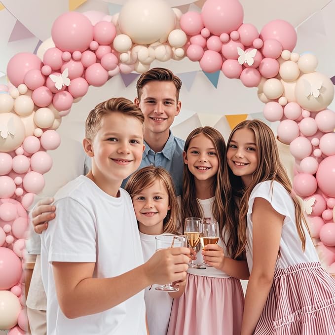 412Pcs Pink Balloon Arch Garland Kit,18 12 10 5 Inch Pink White Balloon Arch Garland Kit Include Nude Balloons for Birthday Shower Princess Theme Party Wedding Decorations