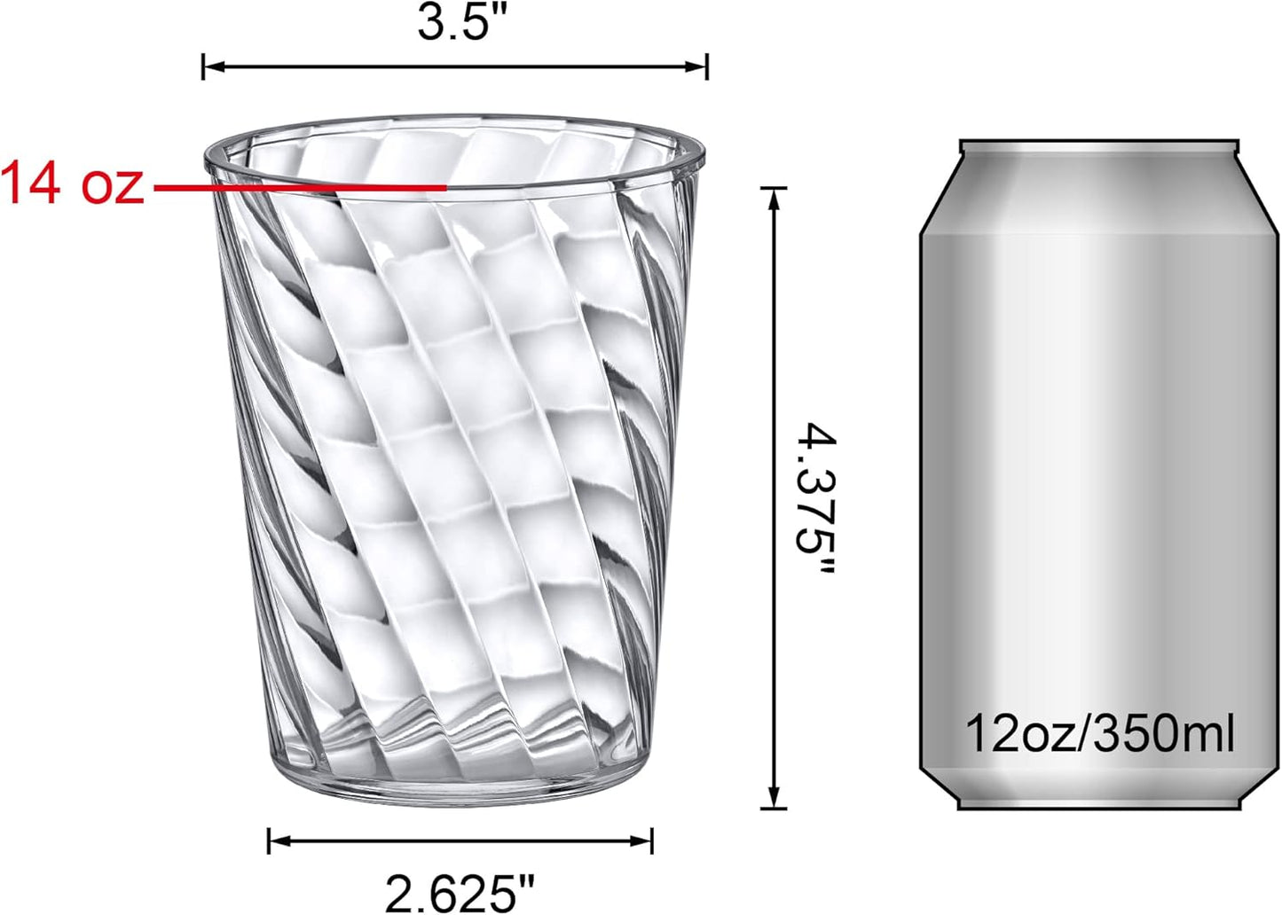 Amazing Abby - Glacier - 14-Ounce Plastic Tumblers (Set of 8), All-Clear Reusable Plastic Cups, Stackable, BPA-Free, Shatter-Proof, Dishwasher-Safe