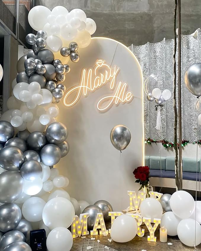 KARLURE White Silver Balloon Arch Kit Garland with Grey Clear Balloons for Birthday Engagement Wedding Baby Shower Confirmation Prom 25th Anniversary Decorations