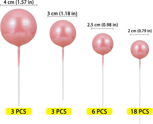 30Pcs Balls Cake Topper Glitter Foam Ball Cake Picks Mini Balloon Cupcake Insert Bubble Balls DIY Decoration for Baby Shower Wedding Anniversary Kids Birthday Graduation Party Cake Decorations Pink
