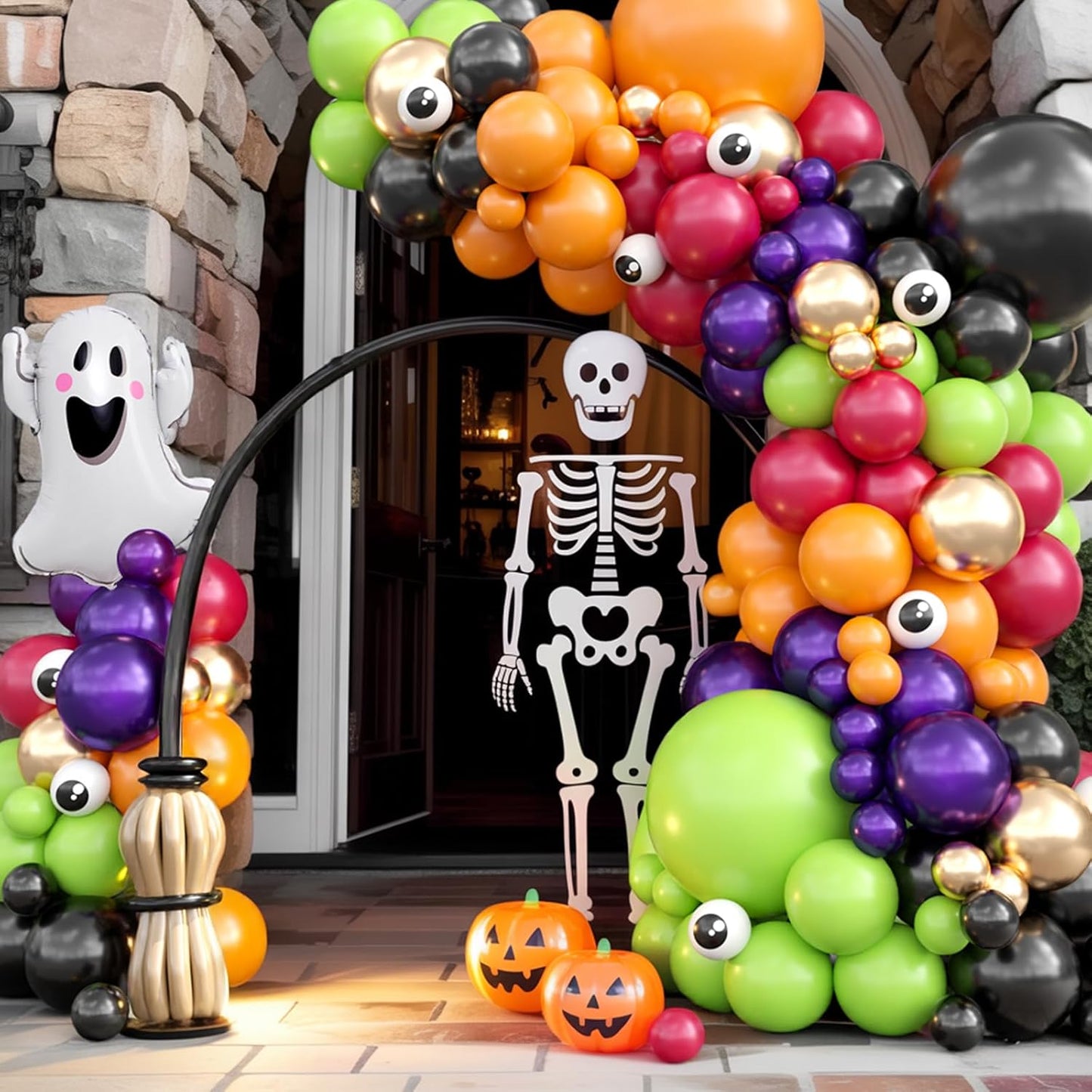 Halloween Balloon Arch, Orange Green Purple Balloons With Eyeball Long Balloons Ghost Foil Balloon For Classic Halloween Ghost Spooky Vampire Haunted House Scary Themed Birthday Party Decorations